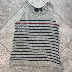 Jones New York Gray Linen Tank with Red and Blue Stripes, XS